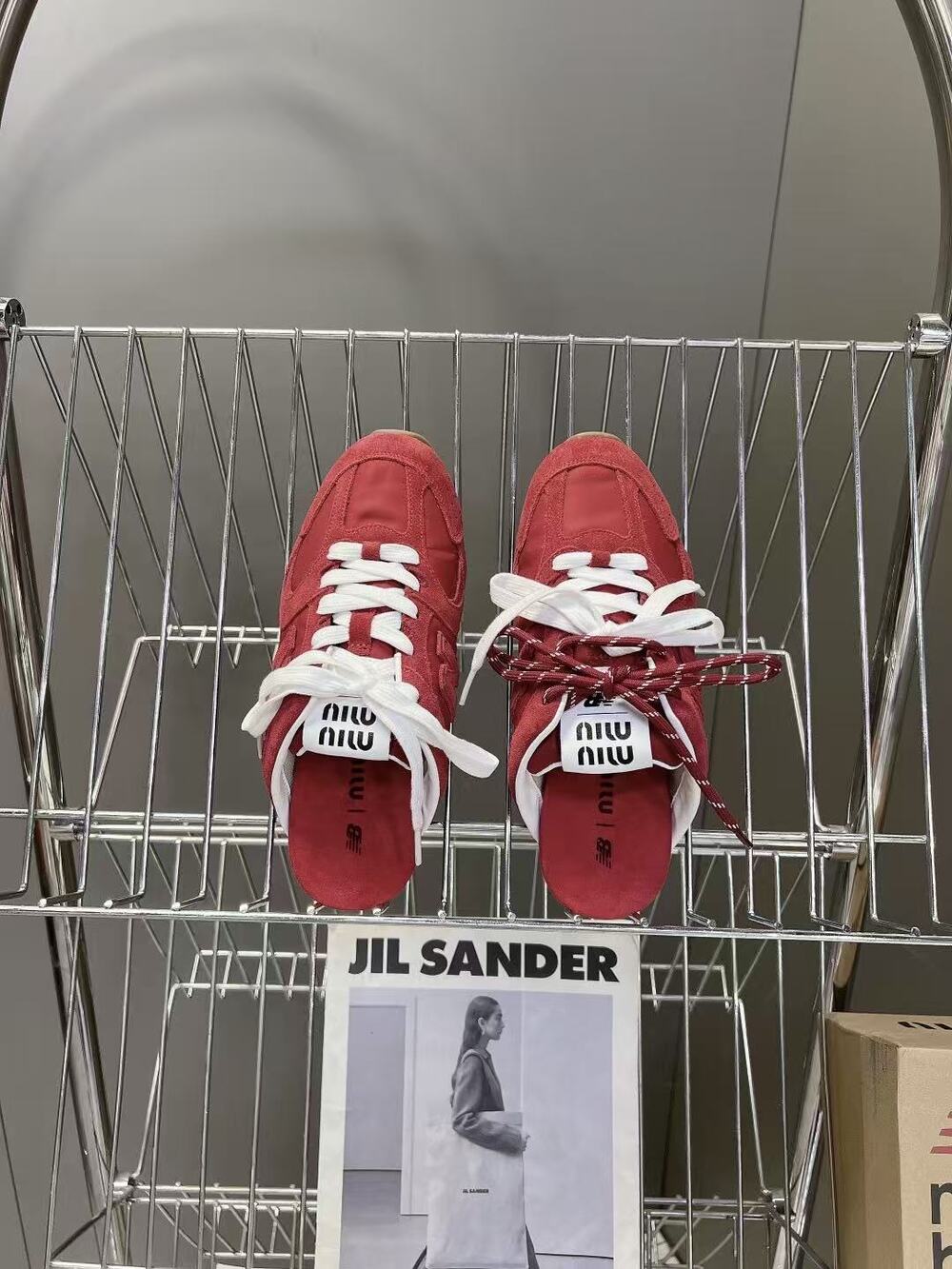 Miu Miu x New Balance Red Suede Backless Mule Sneakers